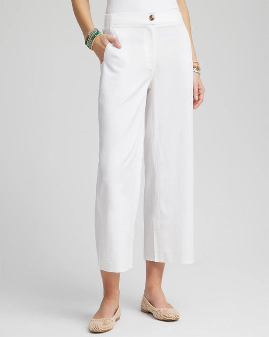 Ribbed Waist Linen Blend Straight-Leg Cropped Pants - Chico's
