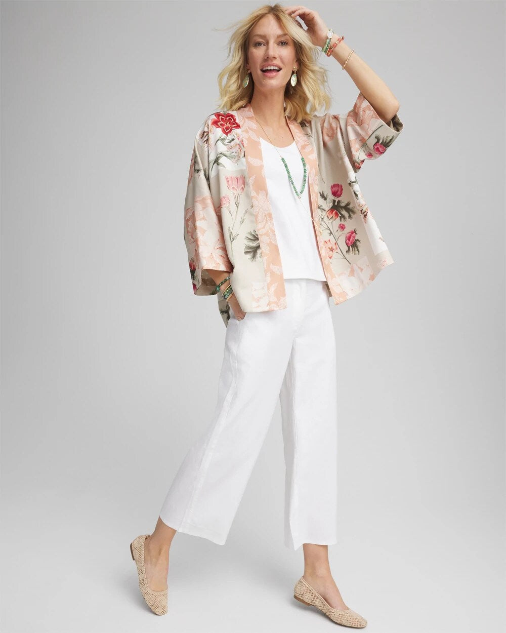 Ribbed Waist Linen Blend Straight-Leg Cropped Pants - Chico's