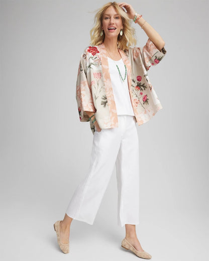 Ribbed Waist Linen Blend Straight-Leg Cropped Pants - Chico's