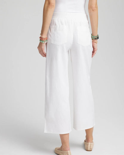 Ribbed Waist Linen Blend Straight-Leg Cropped Pants - Chico's