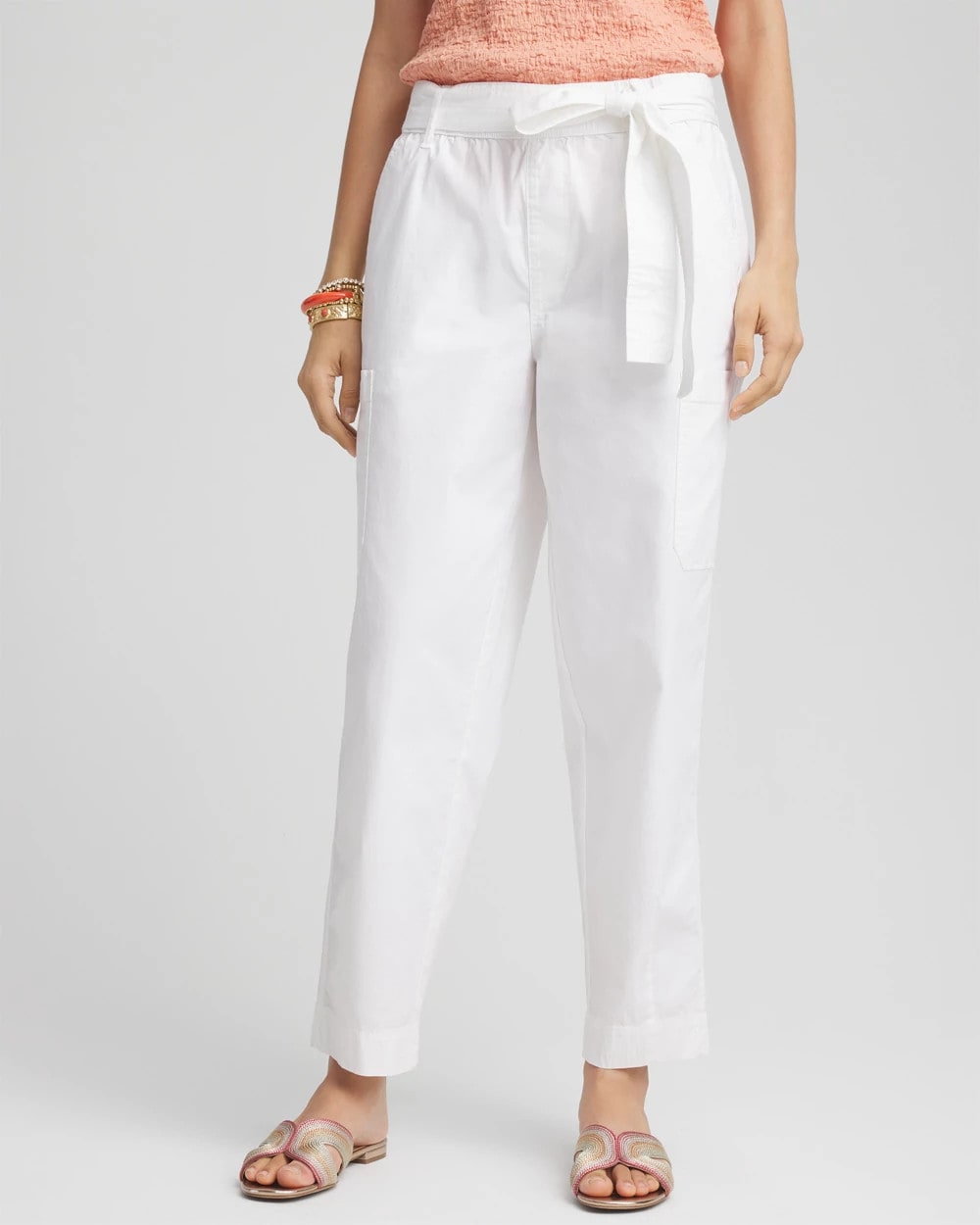 Poplin Pull-On Tapered-Leg Cropped Pants - Chico's