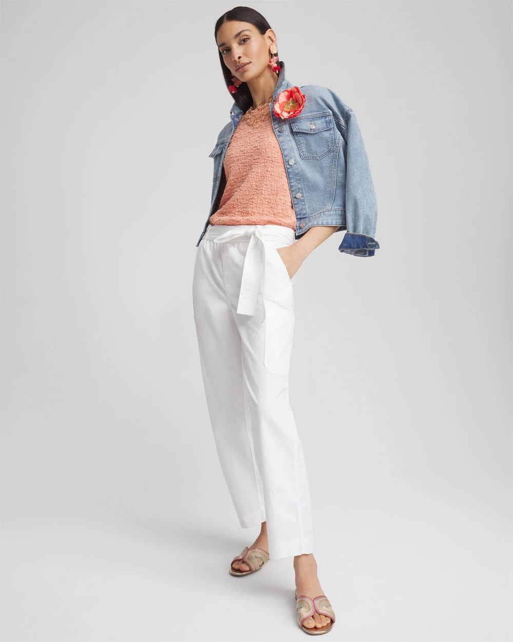Poplin Pull-On Tapered-Leg Cropped Pants - Chico's