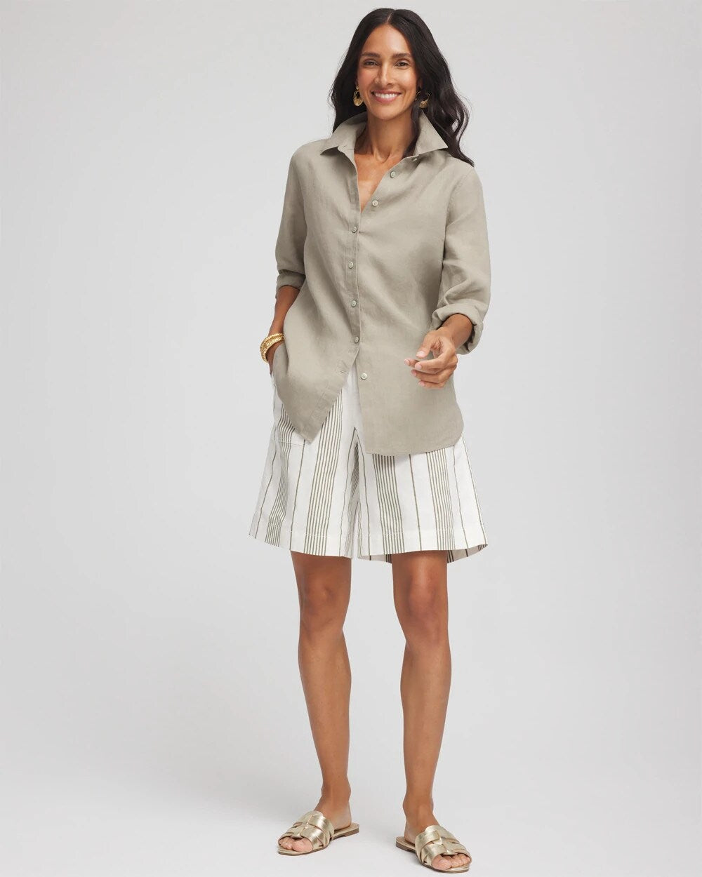 Striped Cotton-Linen Pull-On Utility Shorts - Chico's