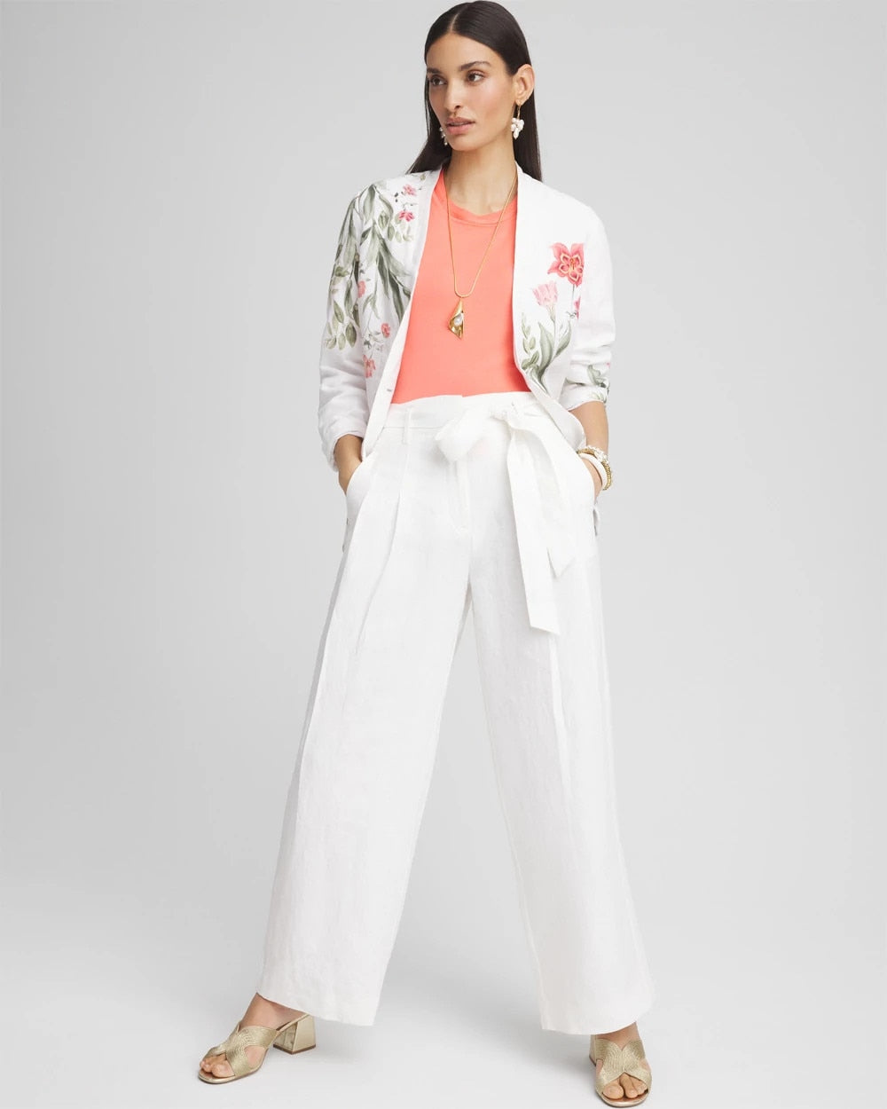 Belted Pleated Wide-Leg Linen Pants - Chico's