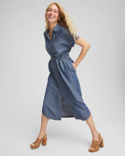 Denim Tie  Midi Shirtdress - Chico's