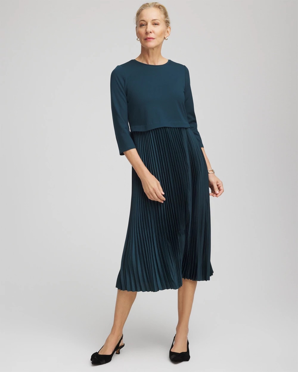 Satin-Knit Pleated Midi Dress - Chico's