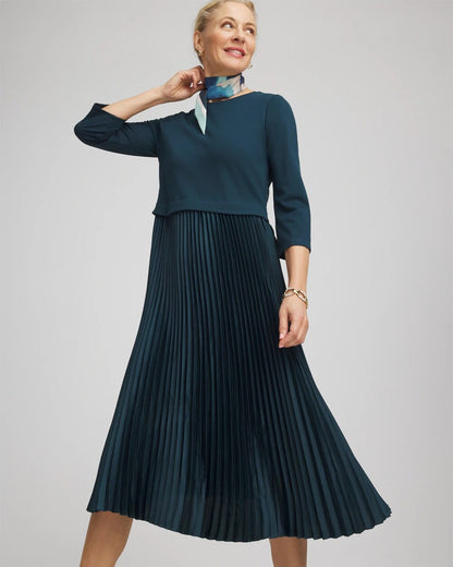 Satin-Knit Pleated Midi Dress - Chico's
