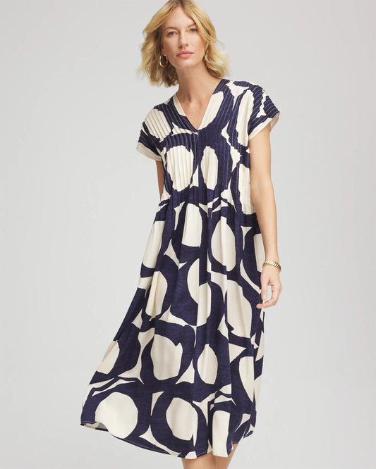 Printed Silk-Twill Popover Midi Dress - Chico's