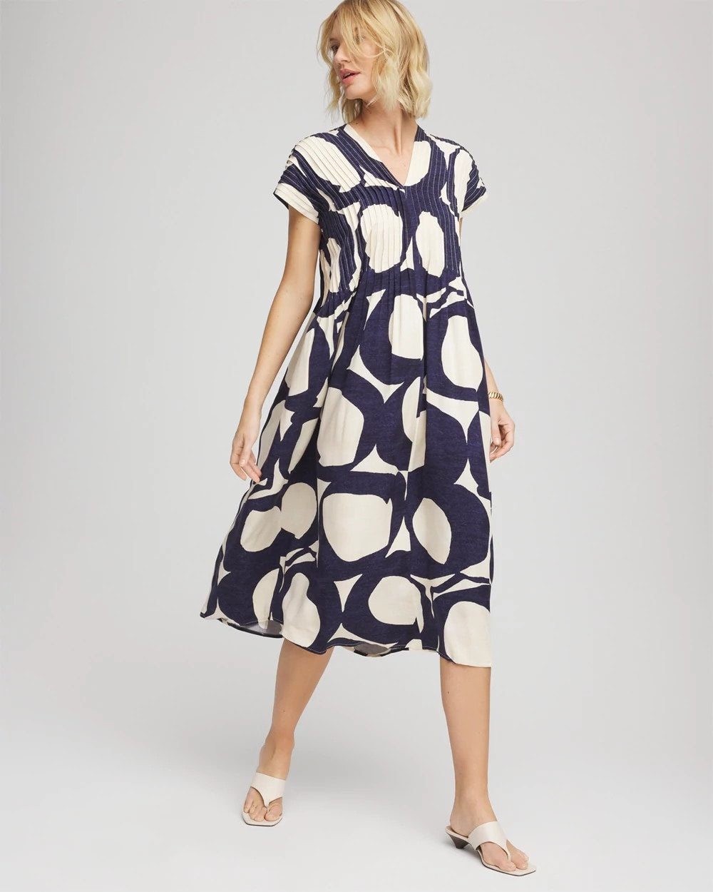 Printed Silk-Twill Popover Midi Dress - Chico's