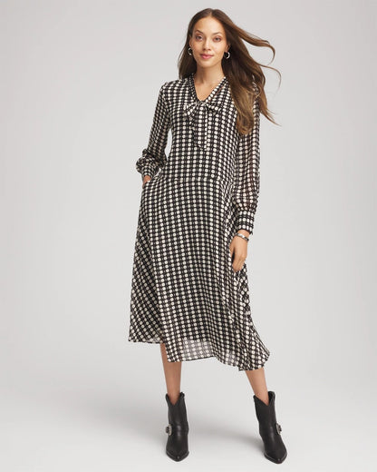Chiffon Clip-Dot Tie-Neck Dress - Chico's