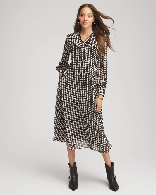 Chiffon Clip-Dot Tie-Neck Dress - Chico's