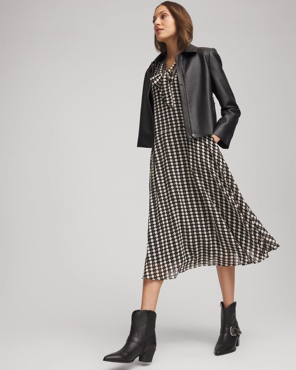 Chiffon Clip-Dot Tie-Neck Dress - Chico's