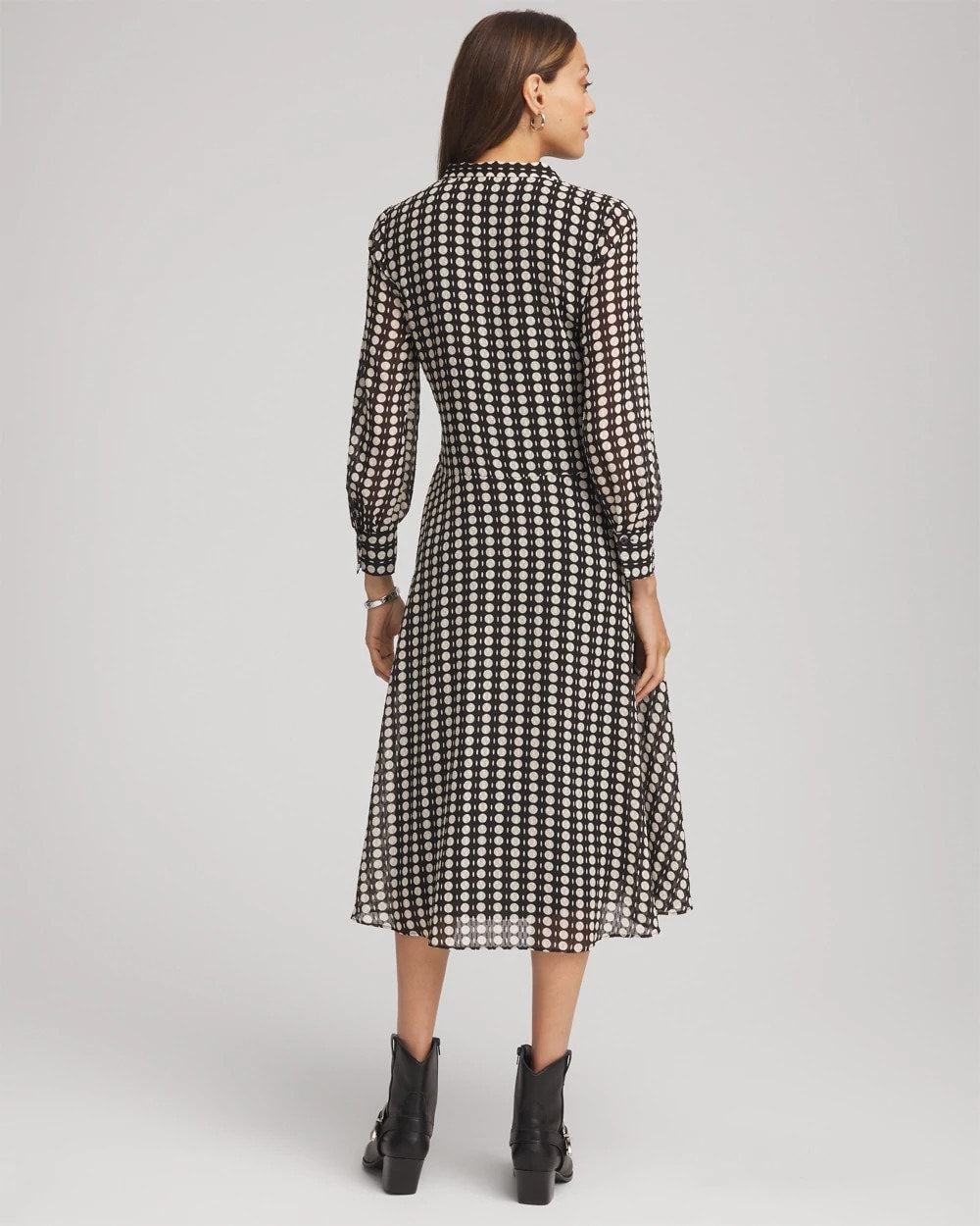 Chiffon Clip-Dot Tie-Neck Dress - Chico's