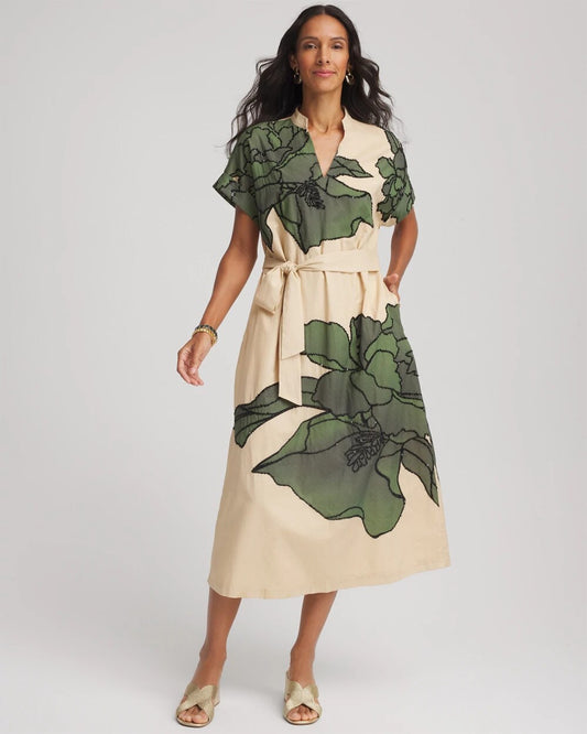 Printed Cotton-Voile Popover Midi Dress - Chico's