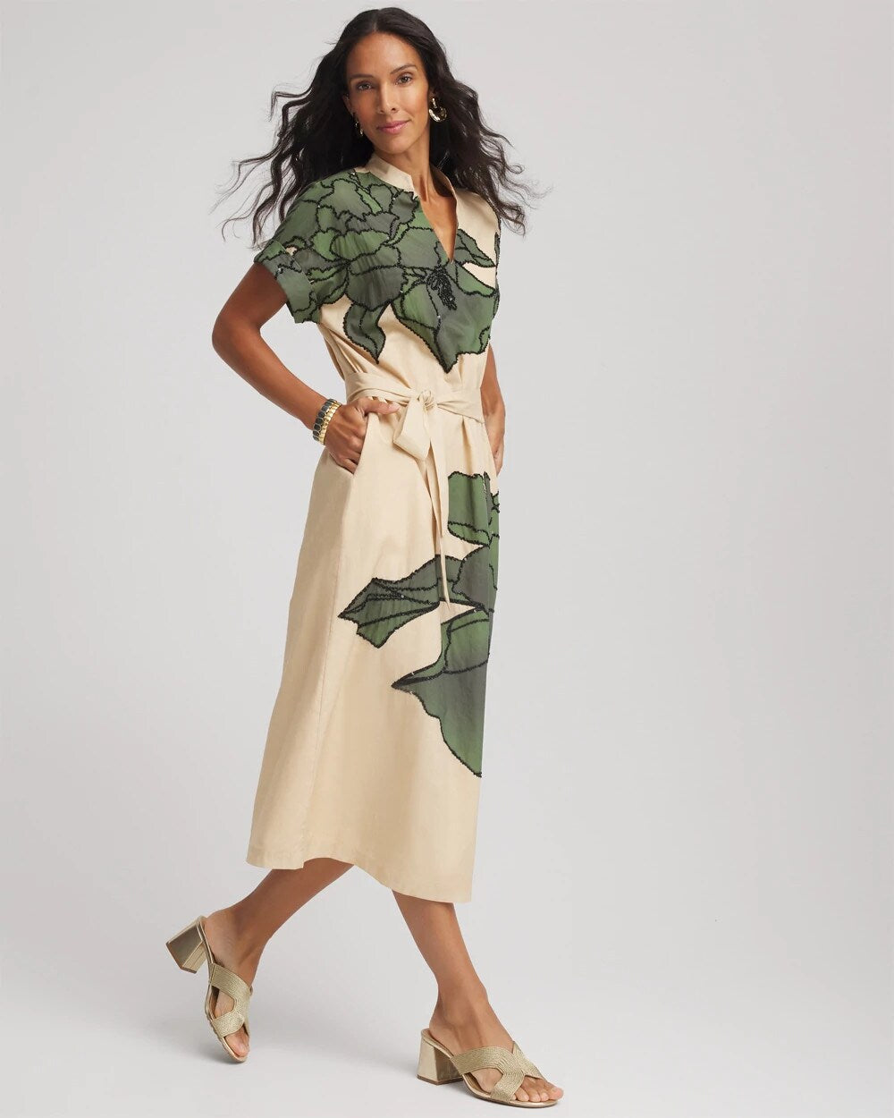 Printed Cotton-Voile Popover Midi Dress - Chico's