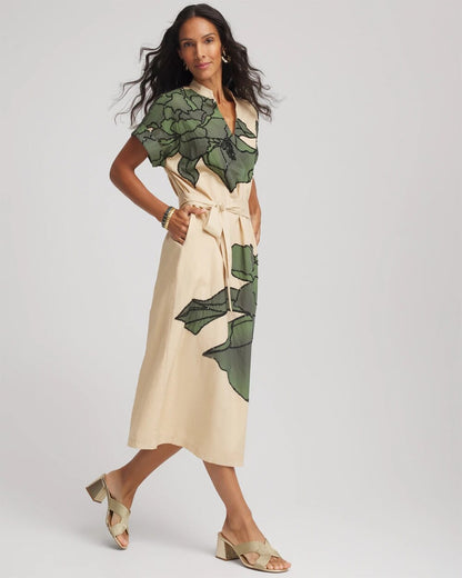 Printed Cotton-Voile Popover Midi Dress - Chico's