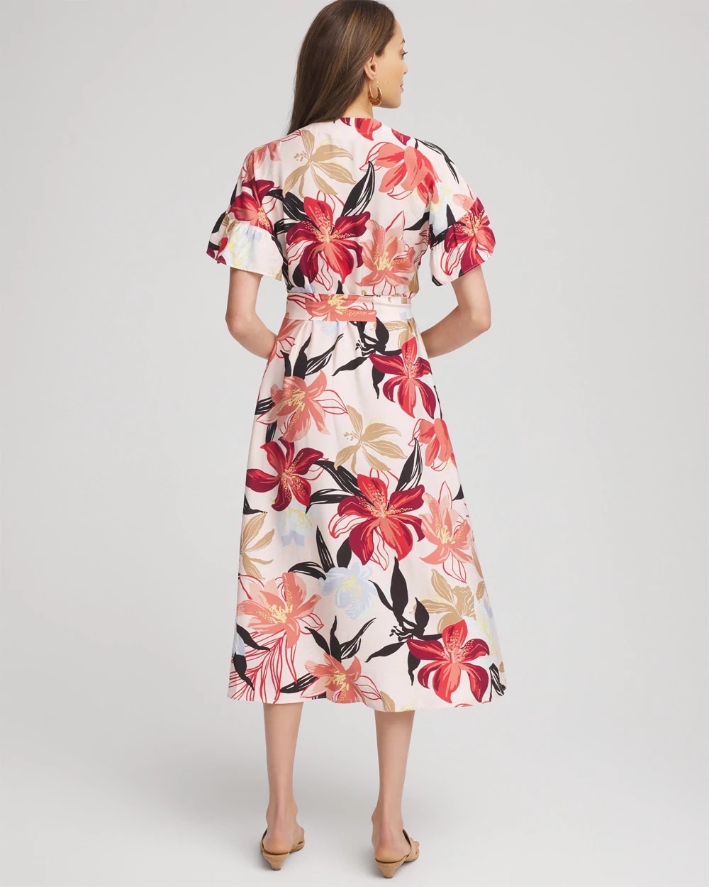 Tonal Floral Ruffle-Sleeved Midi Dress - Chico's