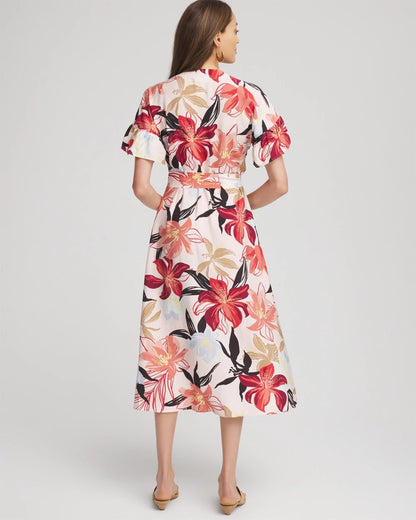 Tonal Floral Ruffle-Sleeved Midi Dress - Chico's
