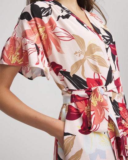 Tonal Floral Ruffle-Sleeved Midi Dress - Chico's