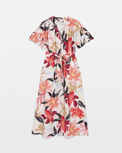 Tonal Floral Ruffle-Sleeved Midi Dress - Chico's