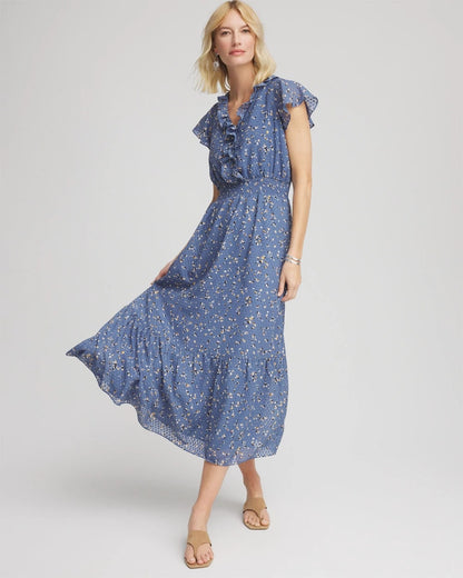 Textured Ruffled-Placket Maxi Dress - Chico's