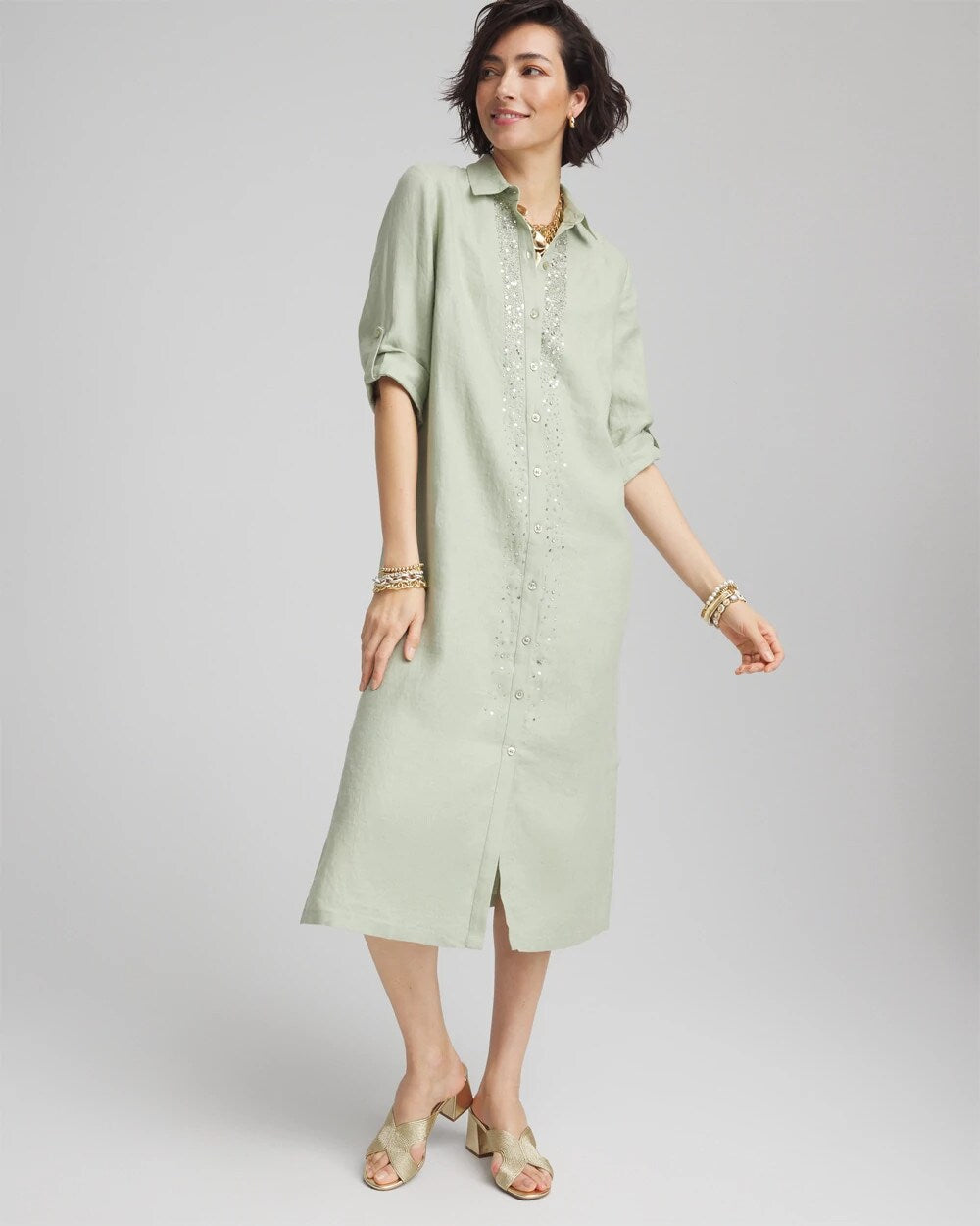 Linen Embellished Midi Shirt Dress - Chico's