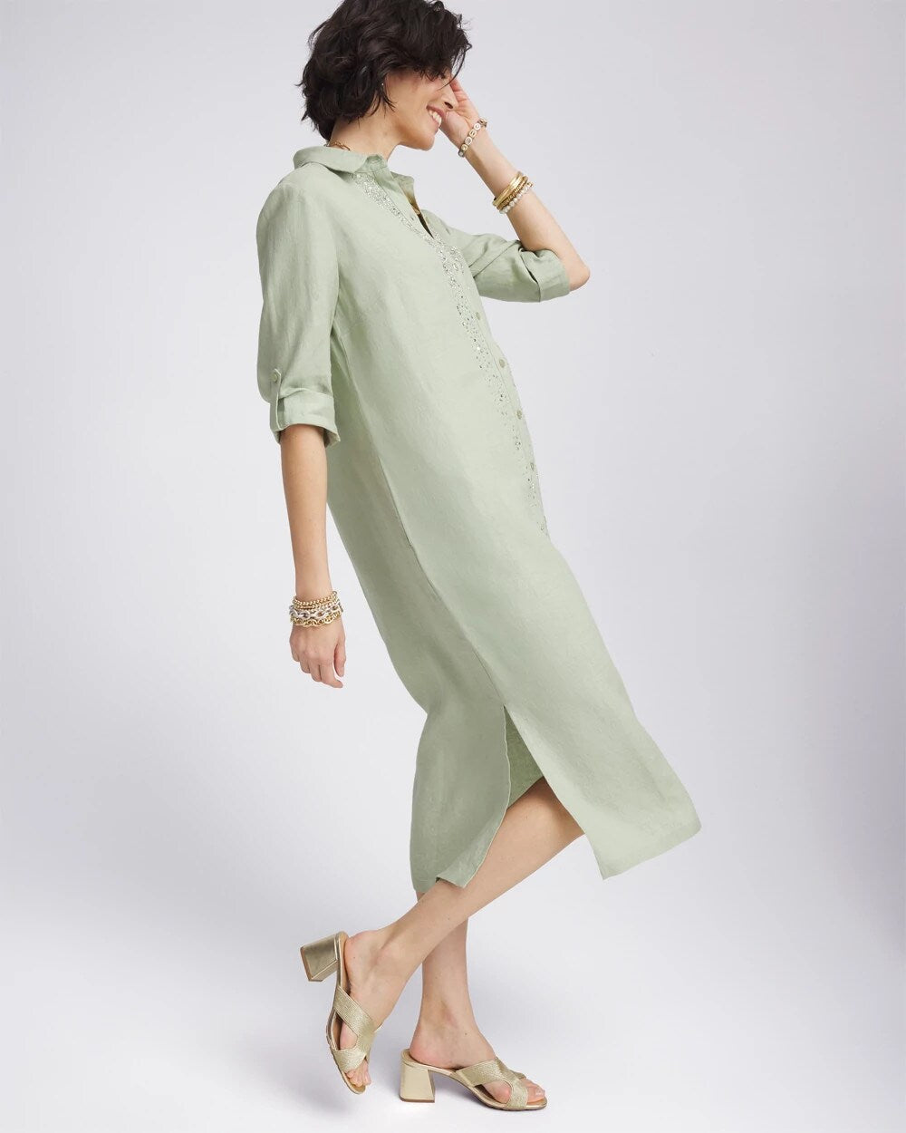 Linen Embellished Midi Shirt Dress - Chico's