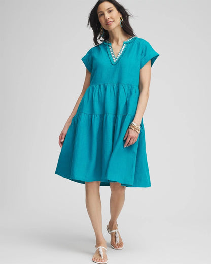 Linen Embellished Cap Sleeve Dress - Chico's