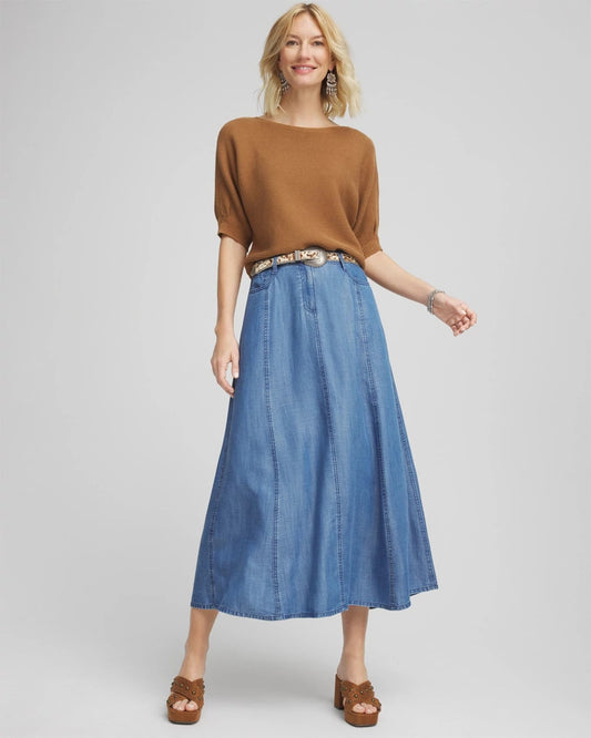 Lightweight Denim Fly Front Midi Skirt - Chico's