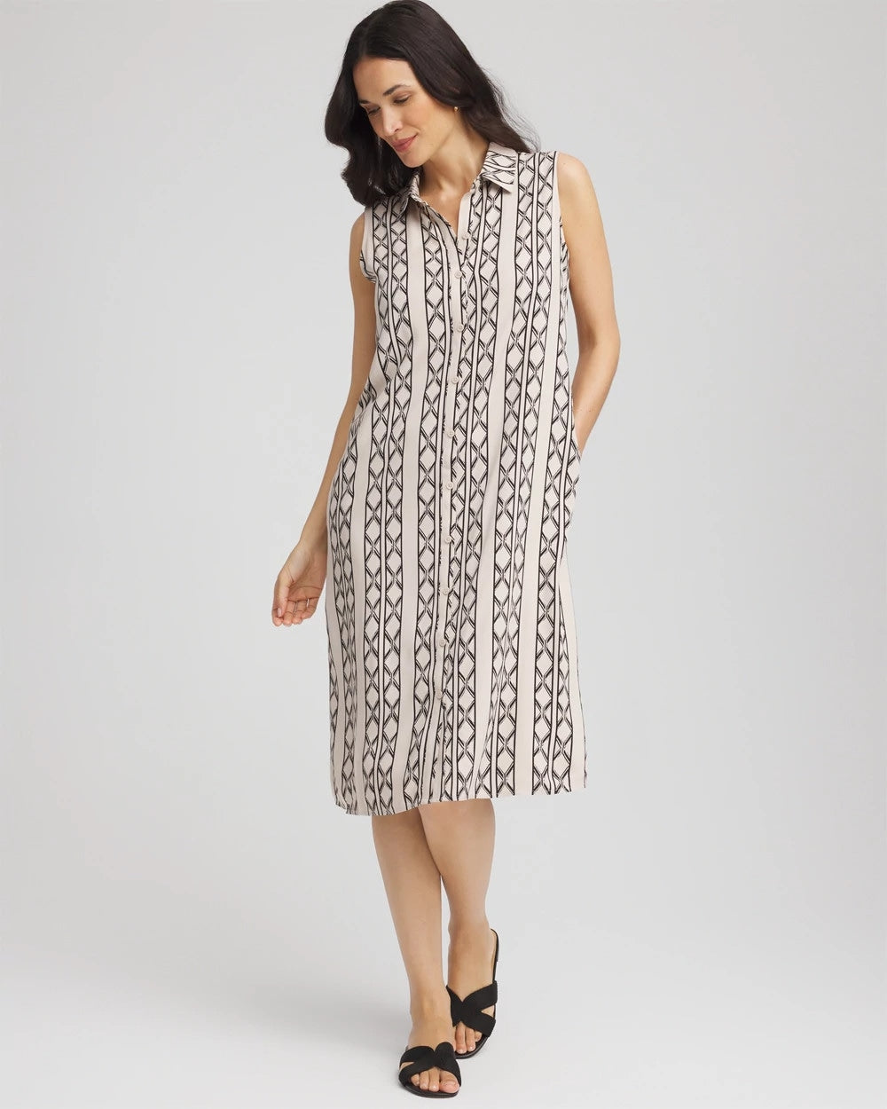 Printed Sleeveless Silk-Twill Shirtdress - Chico's