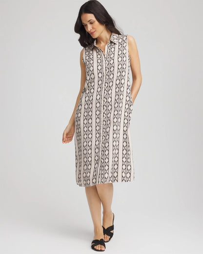 Printed Sleeveless Silk-Twill Shirtdress - Chico's