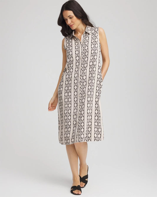 Printed Sleeveless Silk-Twill Shirtdress - Chico's