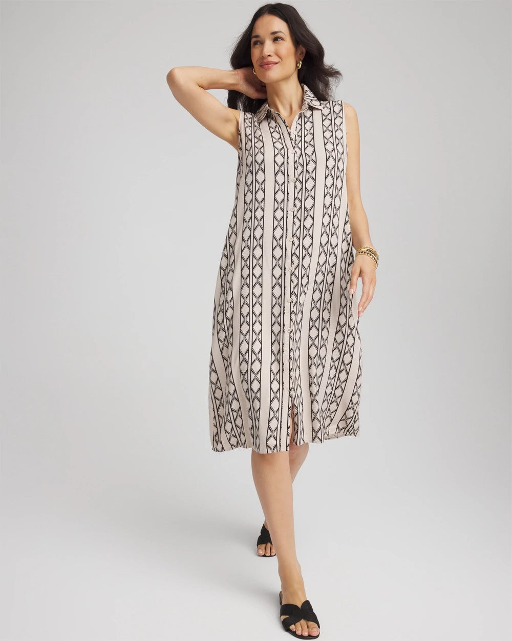Printed Sleeveless Silk-Twill Shirtdress - Chico's