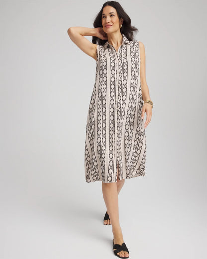 Printed Sleeveless Silk-Twill Shirtdress - Chico's