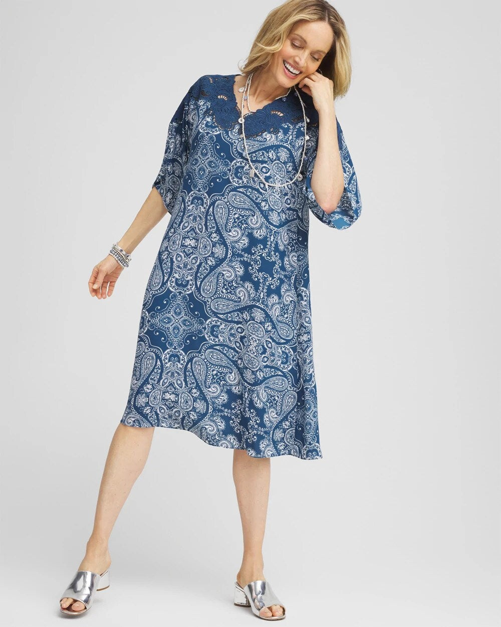 Crepe Lace-Neck Dress - Chico's