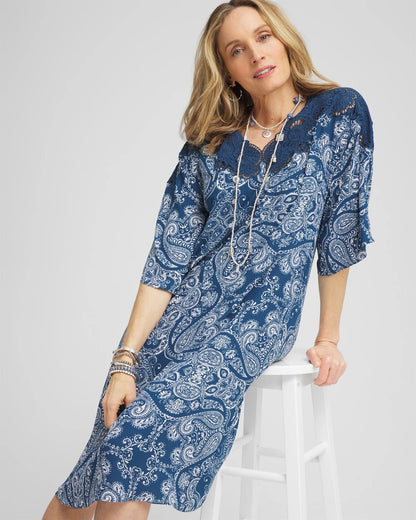 Crepe Lace-Neck Dress - Chico's