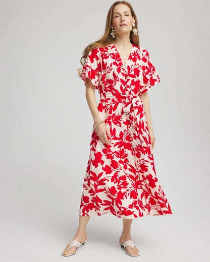 Floral Ruffle-Sleeved Midi Dress - Chico's