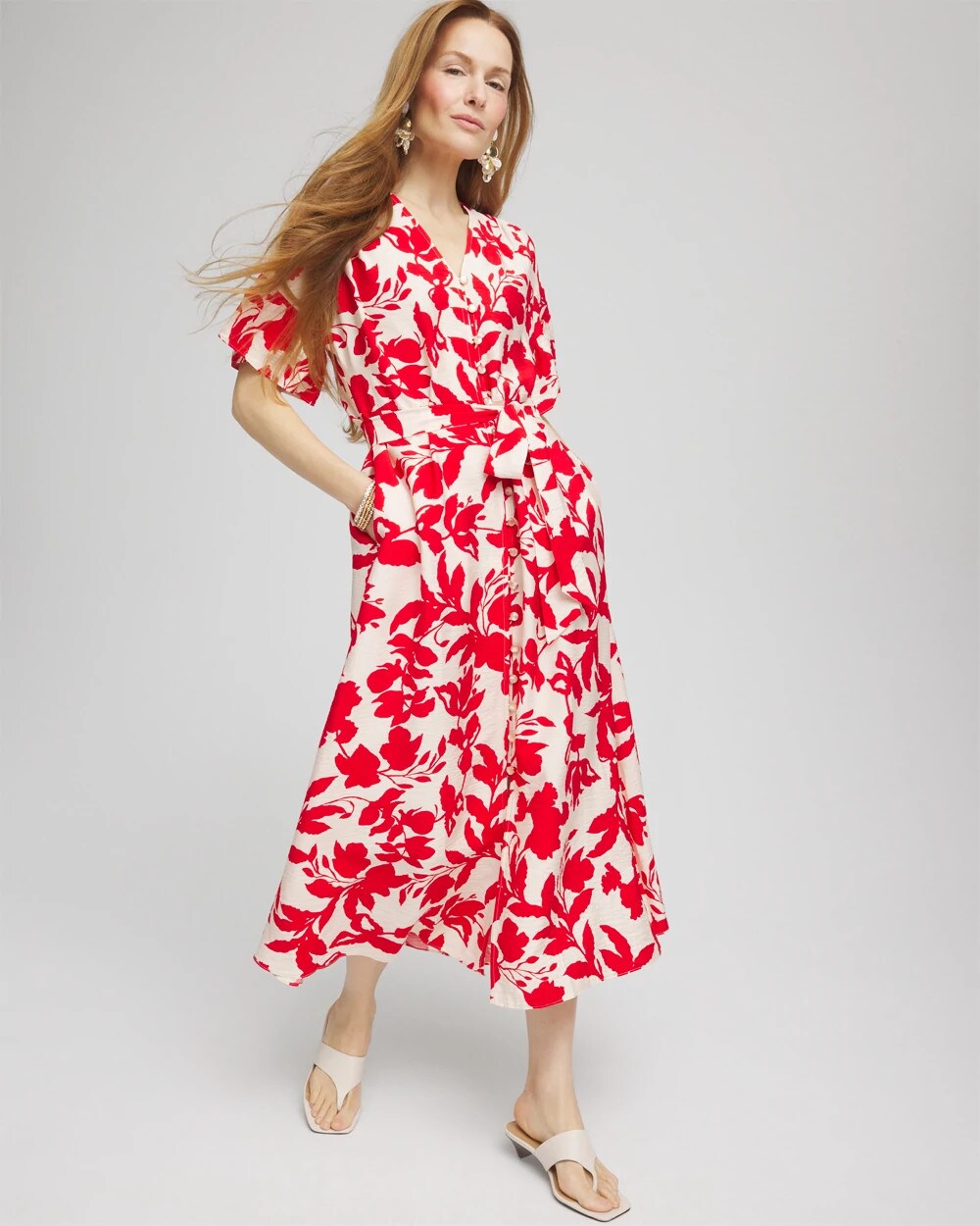 Floral Ruffle-Sleeved Midi Dress - Chico's