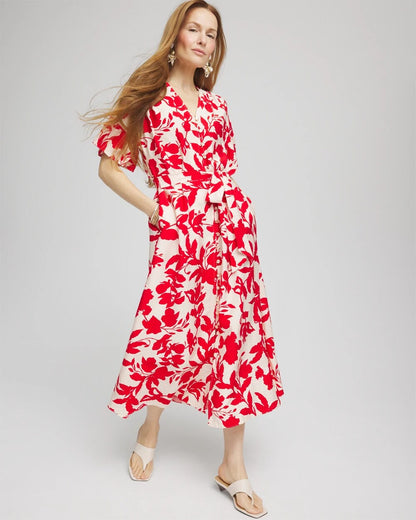 Floral Ruffle-Sleeved Midi Dress - Chico's