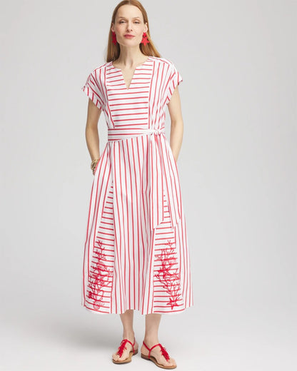 Embroidered Godet Striped Maxi Dress - Chico's