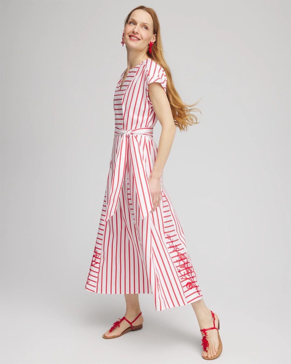 Embroidered Godet Striped Maxi Dress - Chico's