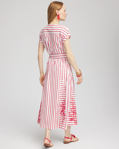Embroidered Godet Striped Maxi Dress - Chico's