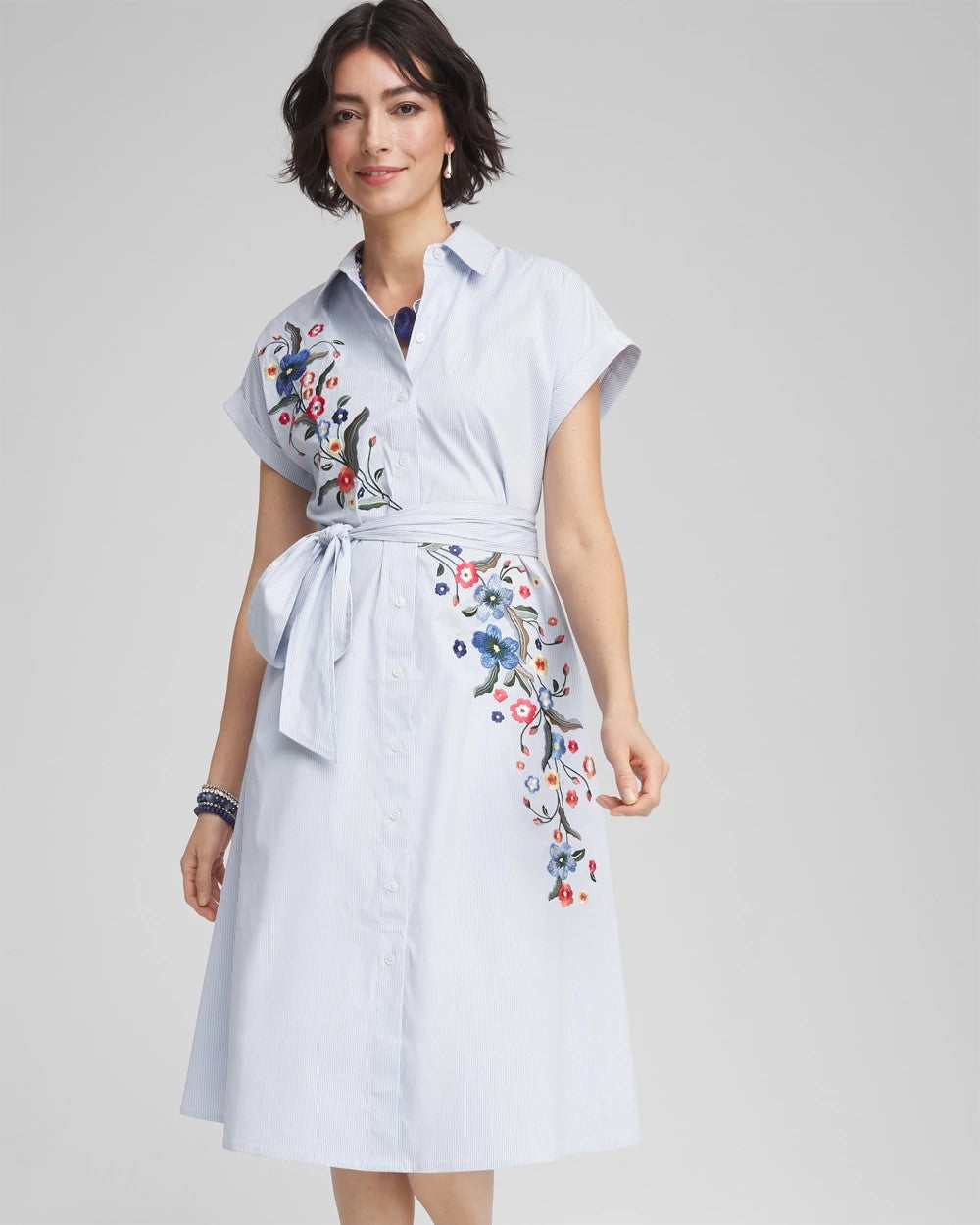 Striped Embroidered Poplin Midi Shirtdress - Chico's