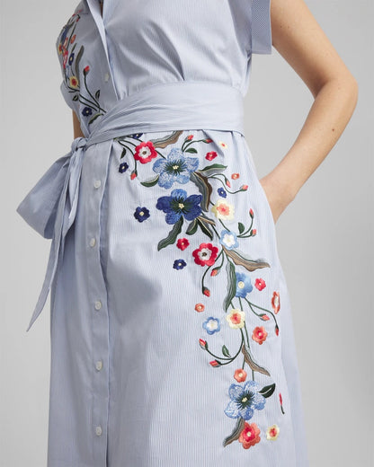Striped Embroidered Poplin Midi Shirtdress - Chico's