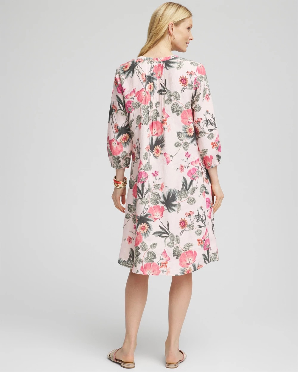 Floral Linen Pintuck 3/4 Sleeved Dress - Chico's
