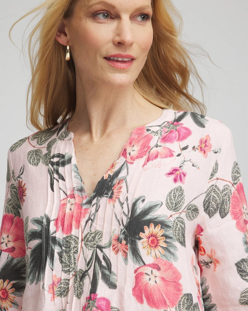 Floral Linen Pintuck 3/4 Sleeved Dress - Chico's