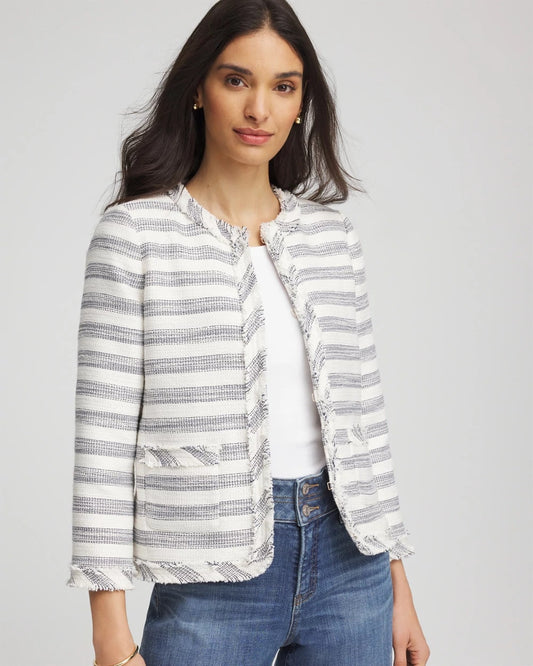 Striped Tweed Collarless Box Jacket - Chico's