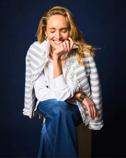 Striped Tweed Collarless Box Jacket - Chico's
