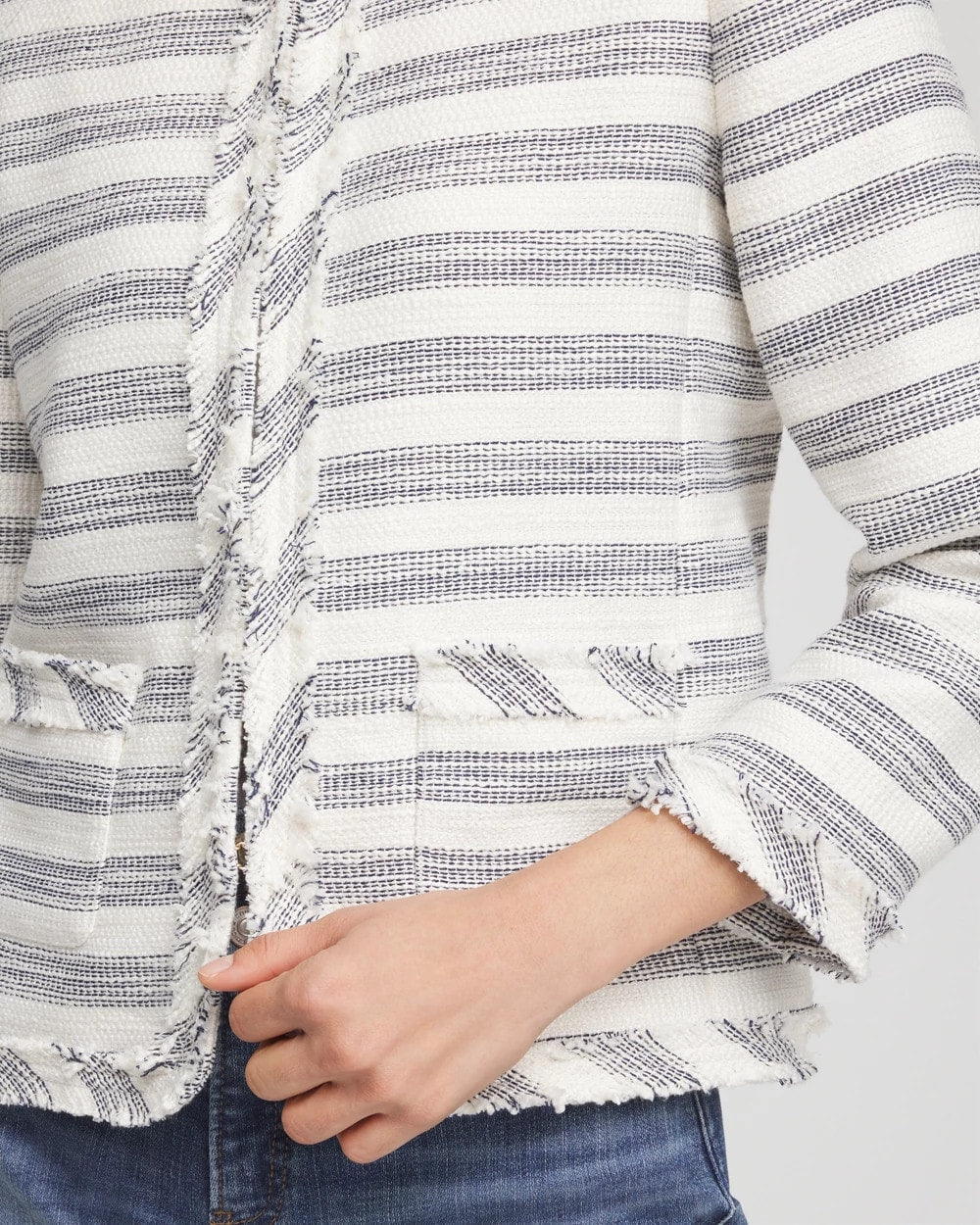 Striped Tweed Collarless Box Jacket - Chico's