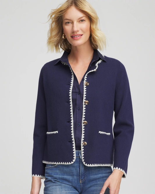 Blanket Stitch Crewneck Cardigan - Chico's